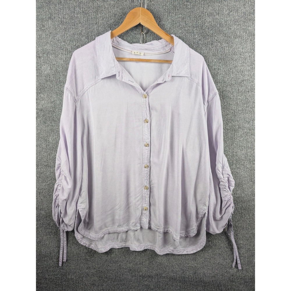 Pilcro and the Letterpress Lavender Ruched Sleeve Button Down Blouse Top Slouchy